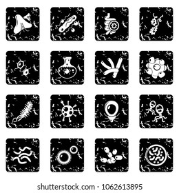 Virus bacteria icons set vector grunge isolated on white background 