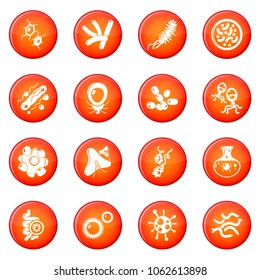 Virus bacteria icons set vector red circle isolated on white background 