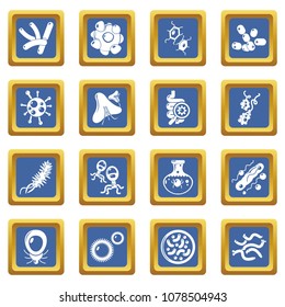 Virus bacteria icons set vector blue square isolated on white background 