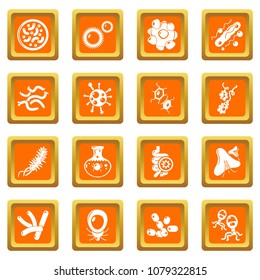 Virus bacteria icons set vector orange square isolated on white background 
