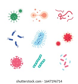 Iconos de virus y bacterias. Ilustración del vector