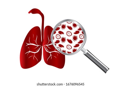 Virus and bacteria infected the Human lungs. lung disease,Magnifier detects lung virus,Isolated white background - Vector