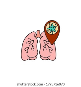 Virus, bacteria and lungs line, linear icon, symbol, sign. coronavirus, COVID-19 icon, logo color on white background.