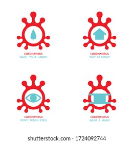 virus , bacterias , conjunto de íconos de microbio , grupo de imágenes esquemáticas de íconos de medicina con signos de recomendación de texto para cuarentena en autoaislamiento permanecer en el período de casa . vectorial