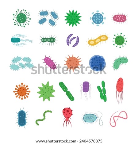 Virus, bacteria, microbes, germs, disease, causing isolated set.