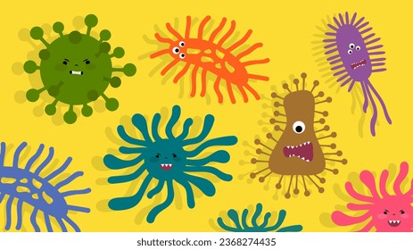 Virus, bacteria and microorganism. Vector illustration in flat style