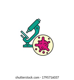 Virus, bacteria and microscope color line, linear icon, symbol, sign. coronavirus, COVID-19 icon, logo color on white background. 2019-ncov simple
