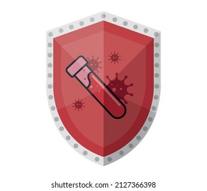 virus and bacteria protection shield. Virus epidemic concept. Vector modern flat illustration. Coronavirus symbols and shield isolated on white background. Design element for medicine banner, info gra