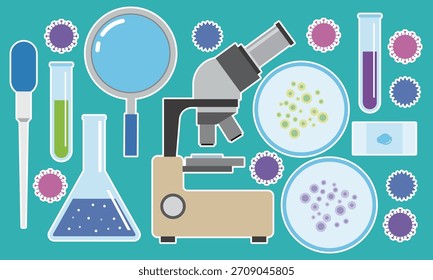 Ilustración de investigación de virus y bacterias