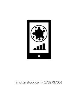 Virus, bacteria in smartphone and schedule, chart, graph icon, symbol, sign. coronavirus, COVID-19 icon, logo black on white background. 2019-ncov simple