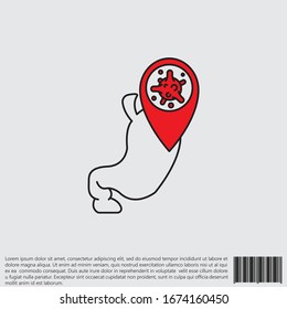 Virus, bacteria and stomach line, linear icon, symbol, sign. coronavirus, COVID-19 icon, logo black and red on white background. 2019-ncov