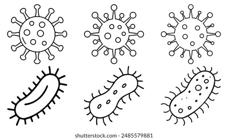Virus, bacteria, superbug, icons set