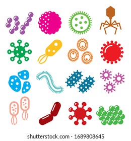 Virus, Bacteria, Superbug Vector Icons Set - Pandemic Or Epidemic Concept, Virus Icon Collection
