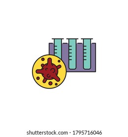 Virus-, Bakterien- und Teströhren-Farblinie, Linearsymbol, Symbol, Zeichen. Coronavirus, COVID-19 Symbol, Logo-Farbe auf weißem Hintergrund. 2019-ncov simple