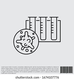 Virus, bacteria and test tubes line, linear icon, symbol, sign. coronavirus, COVID-19 icon, logo black on white background. 2019-ncov simple