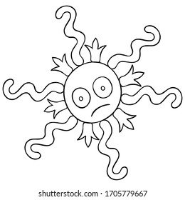 Virus, bacterium, microbe, pathogen. Vector illustration. Contour on an isolated background. Coloring book for children. Medical topics. Coronavirus. The spread of a dangerous infection. Sketch.