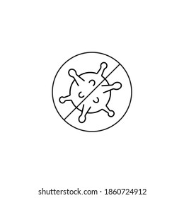 Virus ban, crossed out virus sign simple thin line icon vector illustration