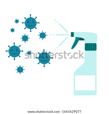 virus being killed by alcohol spray, disinfectant solution