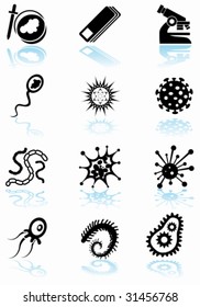 Virus Black Icon Set : Group of microscopic virus creatures in a simplified style.