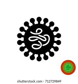 Virus black icon with worm like structure inside. Biological danger symbol.