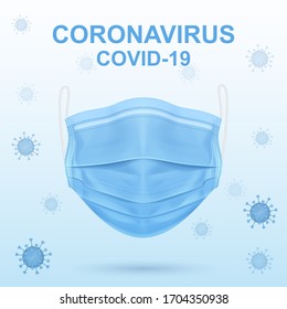 Virus and blue medical mask. Covid-19 concept. Coronavirus protection. Vector EPS 10