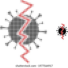 Virus break halftone dot icon illustration. Halftone array contains round pixels. Vector illustration of virus break icon on a white background. Flat abstraction for virus break object.