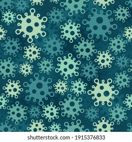 Virus camouflage seamless pattern. Repeating navy military clothing texture. Pandemic concept Soldier and Hunter blue camouflage print texture