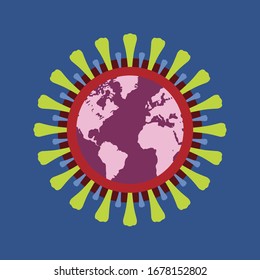 С tarjeta de virus de Orona. Ilustración vectorial.  Salvemos el planeta Tierra. Diseño para afiches, banners, tarjetas, invitaciones - Pandemia Coronavirus Covid Desease.