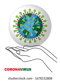 Сorona Virus Card. Vector Illustration.  Save the Planet Earth. Design for posters, banners, cards, invitaions -Pandemic Coronavirus Covid Desease.