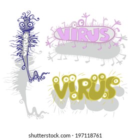 Virus. Caricature.  Humorous image of various infectious microorganisms or viruses information systems.