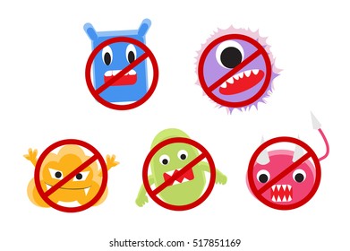 virus cartoon with ban circle vector