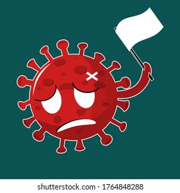 Virus cartoon character give up and  waving the white flag. Illustration vector