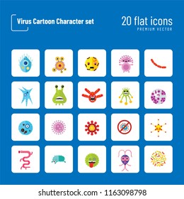 Virus cartoon character icons set. Thirteen vector icons