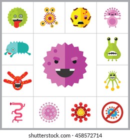 Virus Cartoon Character Icons Set