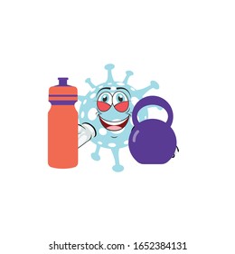 virus cartoon design with gym equipment