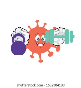 virus cartoon design with gym equipment
