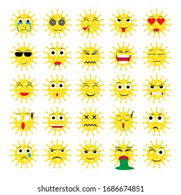 virus cartoon emoticon emoji icon ekspression vector set