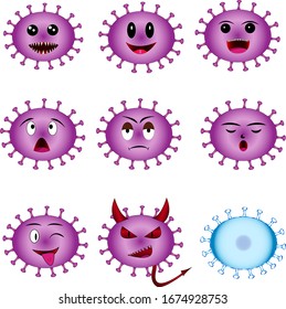 Virus cartoon face set, for illustration