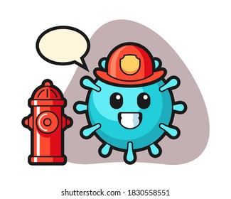 Caricatura de virus como bombero