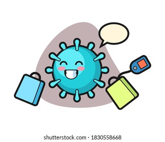 Caricatura de virus que da el regalo