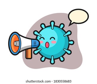 Virus cartoon holding a megaphone