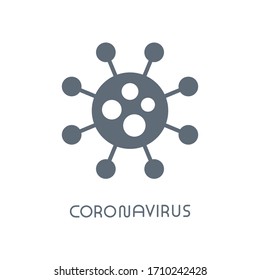 Virus cartoon icon with minimalistic inscription design. Vector bacteria symbol. Simple cell sign. Coronavirus, ncov, covid - 19 logo.