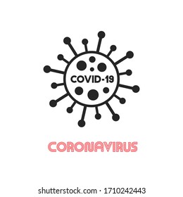 Virus cartoon icon with minimalistic inscription design. Vector bacteria symbol. Simple cell sign. Coronavirus, ncov, covid - 19 logo.