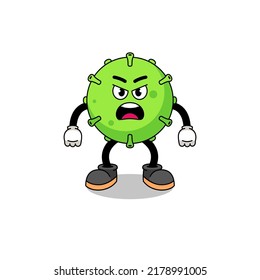 virus cartoon illustration with angry expression , character design