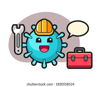Caricatura de virus como mecánico