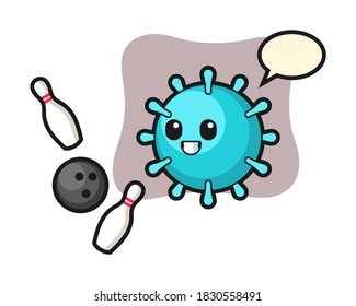 Virus cartoon is playing bowling