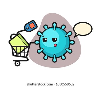 Virus cartoon with a shopping cart