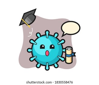 Virus cartoon throwing the hat at graduation