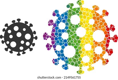 Virus cell collage icon of circle elements in different sizes and rainbow colored color tones. A dotted LGBT-colored virus cell for lesbians, gays, bisexuals, and transgenders.