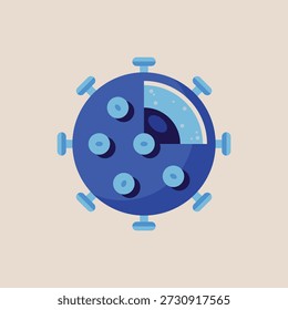 Célula de virus con vista de sección transversal que muestra la estructura interna y el núcleo, icono de diseño plano para investigación médica, microbiología, atención médica y pandemia. Investigación biotecnológica y concepto de ciencia